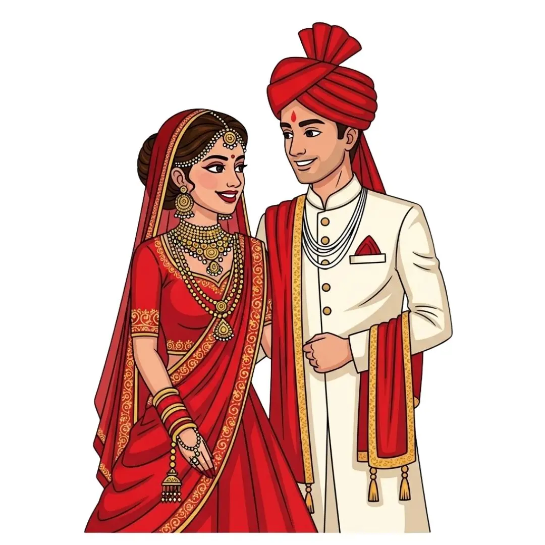 Beautiful Indian Bride and Groom in Wedding Attire Clipart PNG