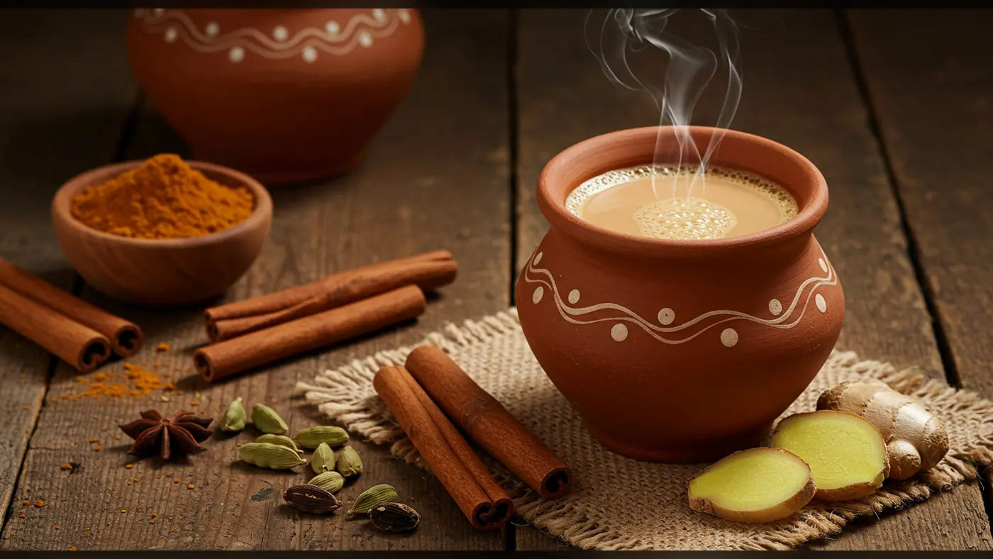 Steaming Masala Chai in Clay Kulhad with Spices | Indian Tea Aesthetic | AIClips