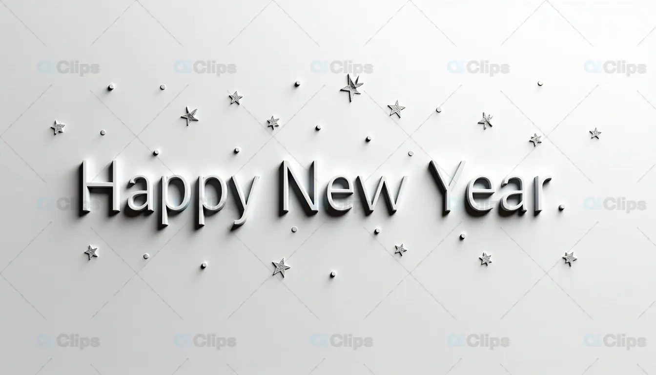 Happy New Year Silver Text with Stars