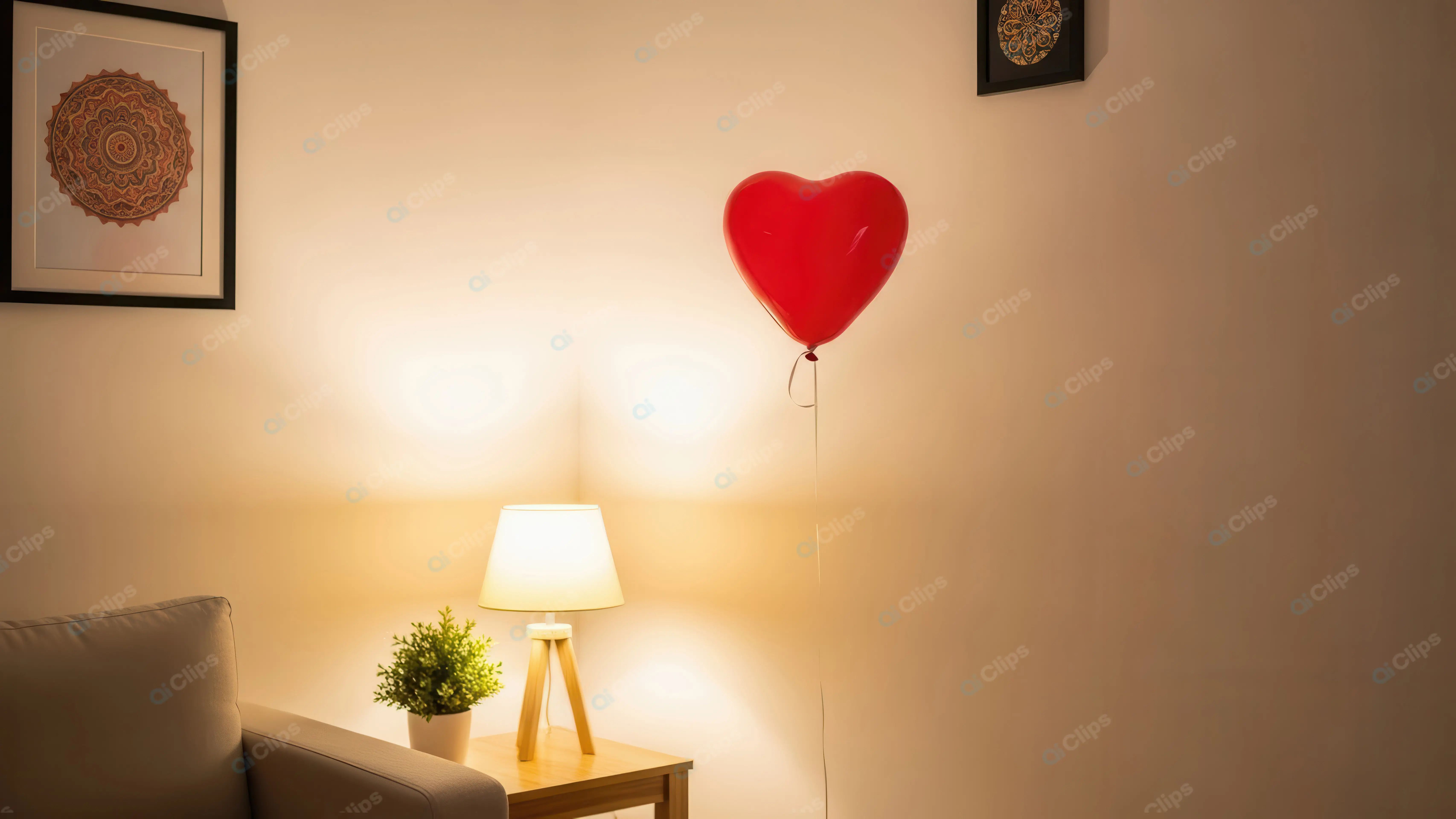 Intimate Home Setting with a Floating Heart Balloon