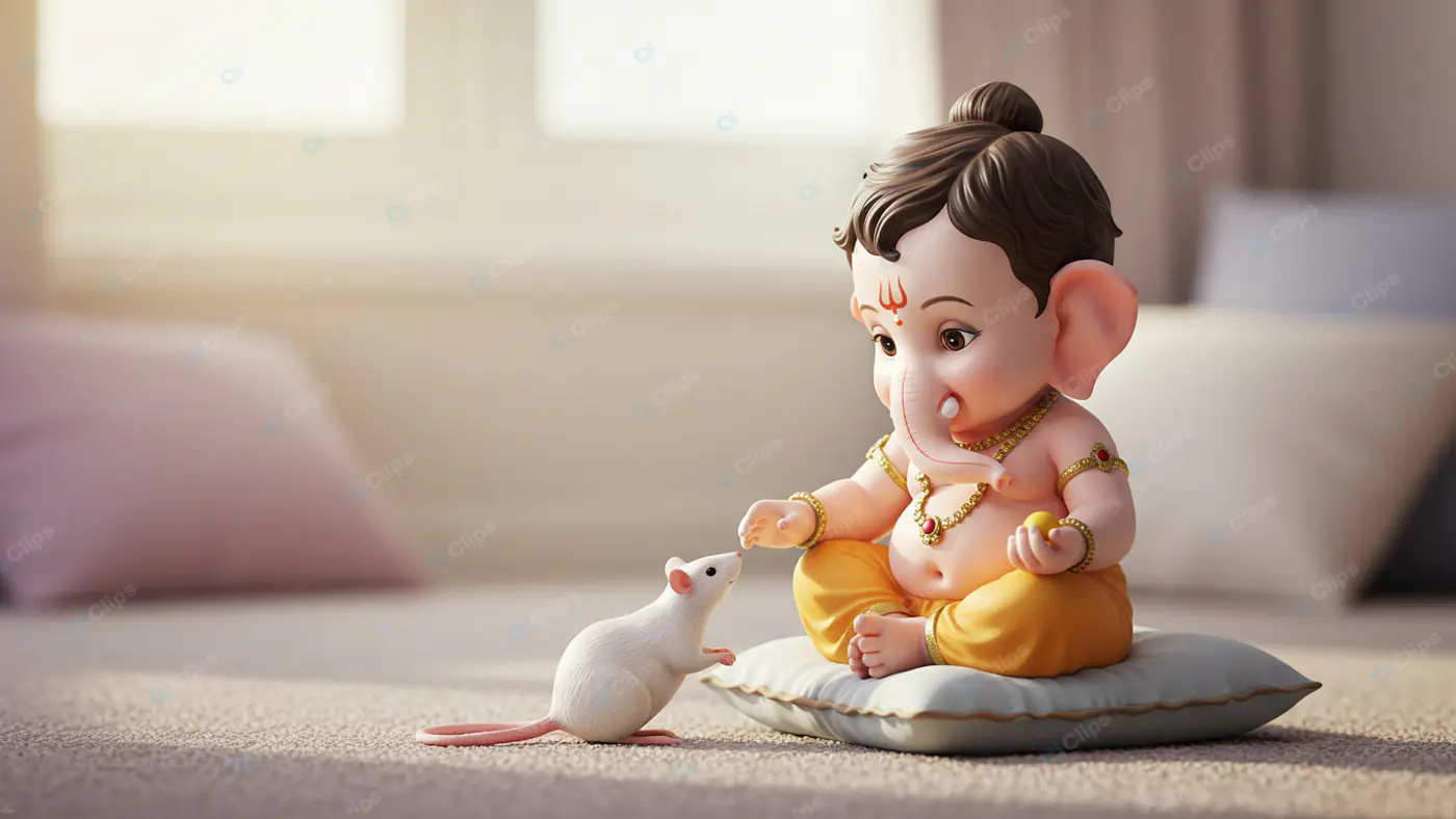 Whimsical Baby Ganesha with Mouse Companion