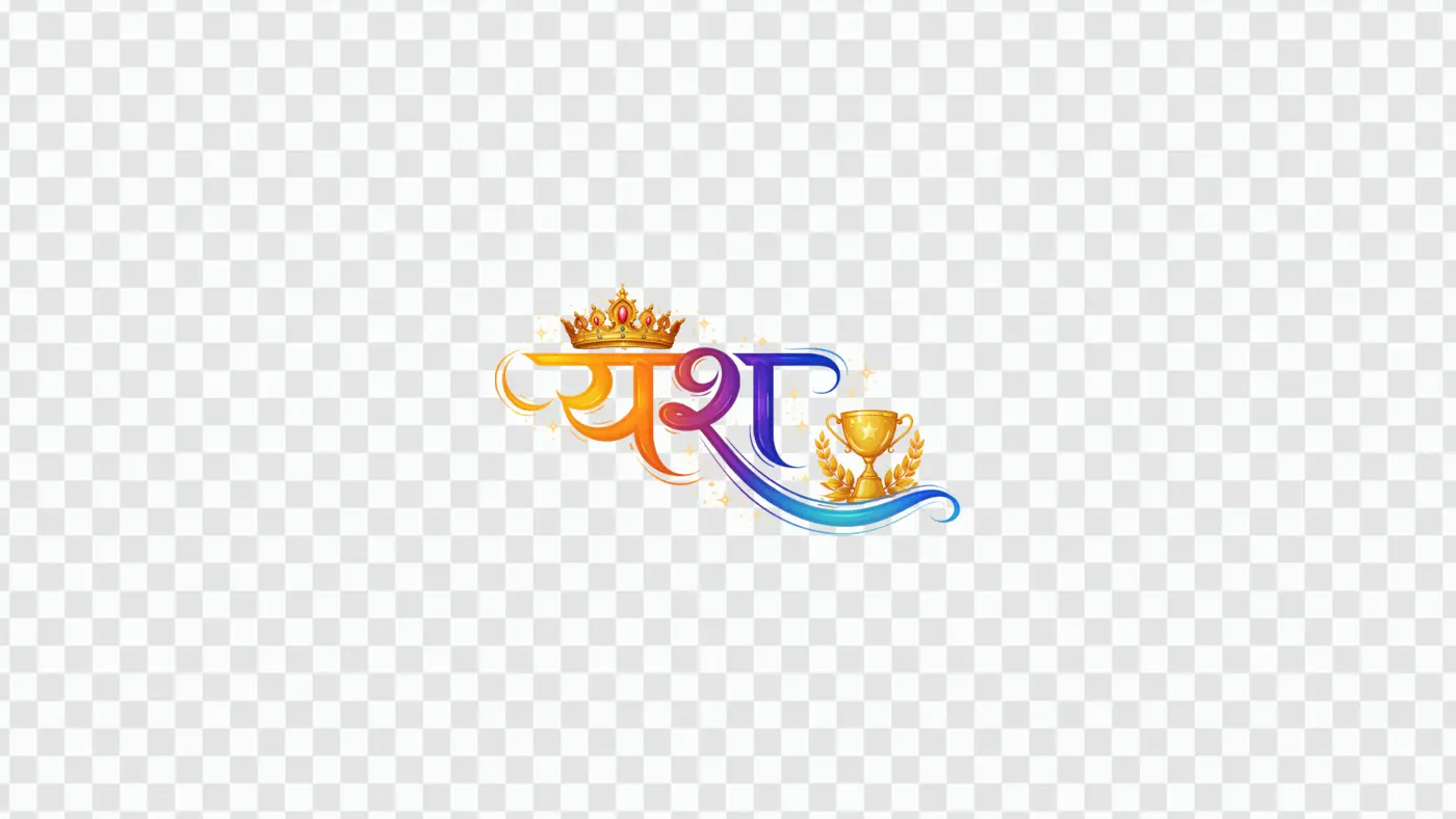 Victorious Yash Hindi Calligraphy with Crown Trophy PNG