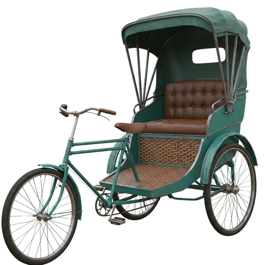 Vintage Green Tricycle Rickshaw Transport PNG Clipart