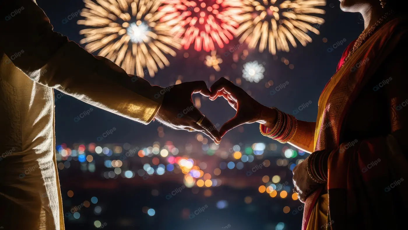 Traditional Couple's Heart Gesture at a Festival