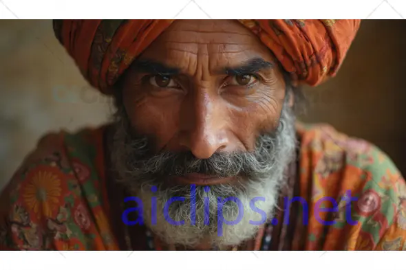Portrait of Bearded Man in Traditional Turban