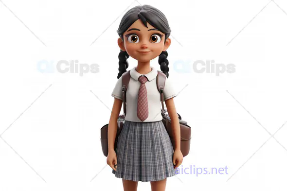 3D Indian Schoolgirl Avatar with Backpack