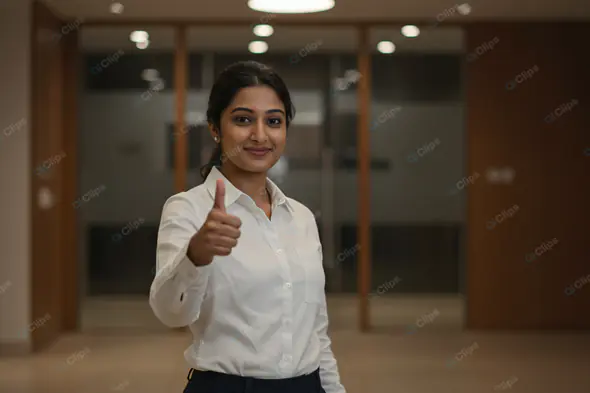Confident Businesswoman Giving Thumbs Up