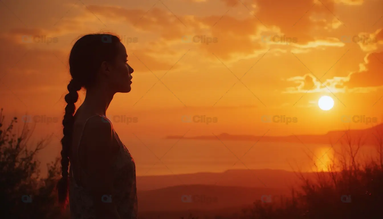 Silhouette of Woman at Sunset