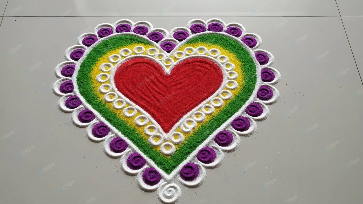 Vibrant Heart-Shaped Rangoli Art for Festivals