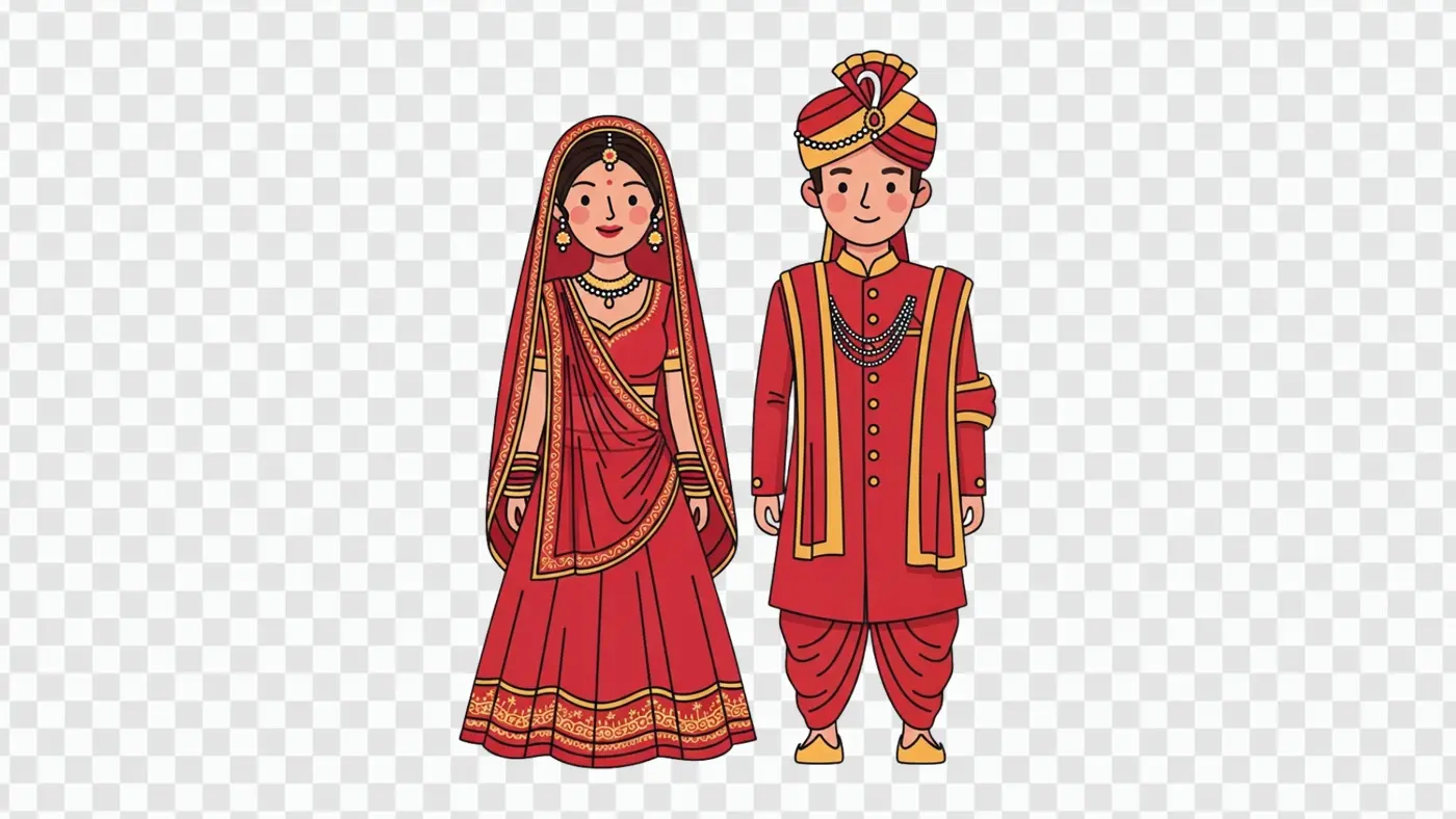 Traditional Indian Wedding Bride and Groom Clipart PNG