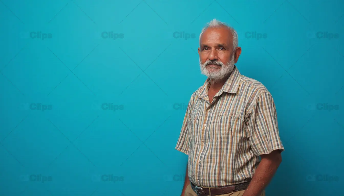 Elderly Man with White Beard in Plaid Shirt