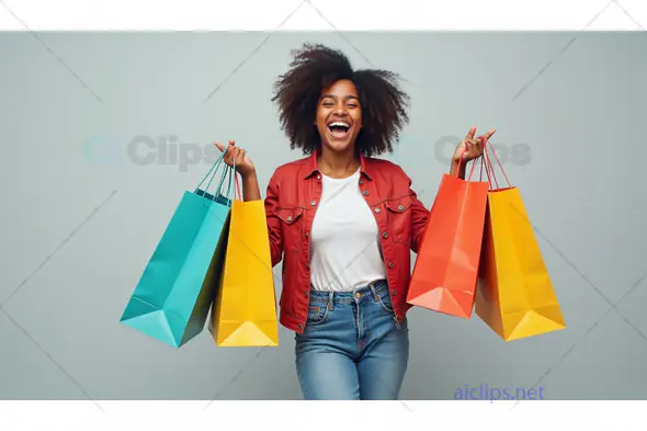 Happy Woman Holding Colorful Shopping Bags