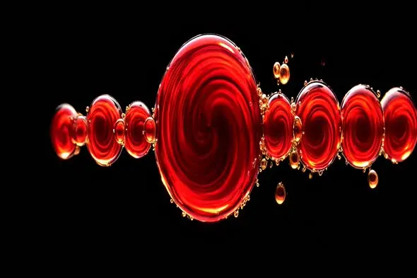Red Spiral Liquid Spheres Animation on Black Background