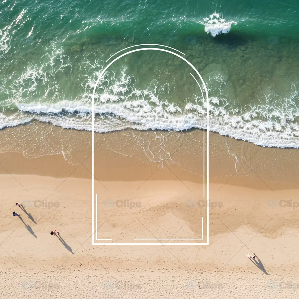 Aerial Beach Mockup with Geometric Arch Overlay
