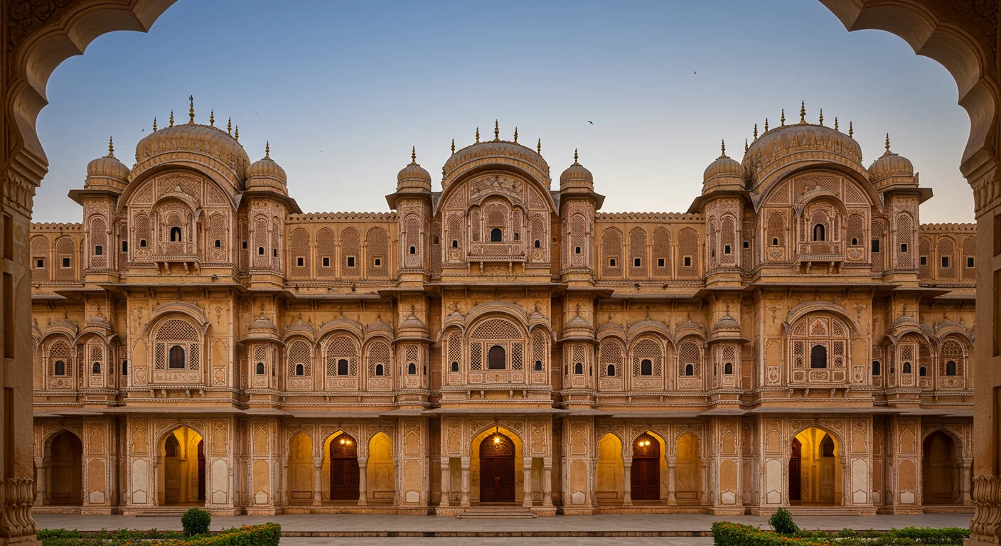 Symmetrical Indian Palace Facade | Rajput Architecture in Evening Glow