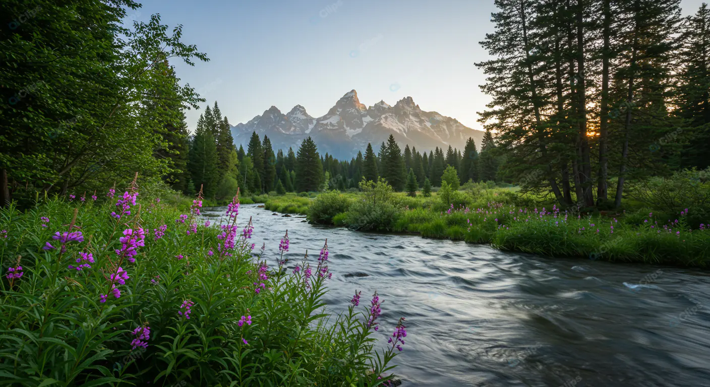 Majestic Mountain Stream Wildflowers
