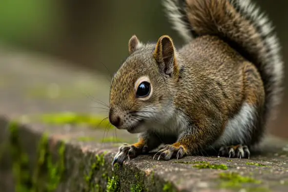Curious Squirrel Close-Up on Mossy Wall