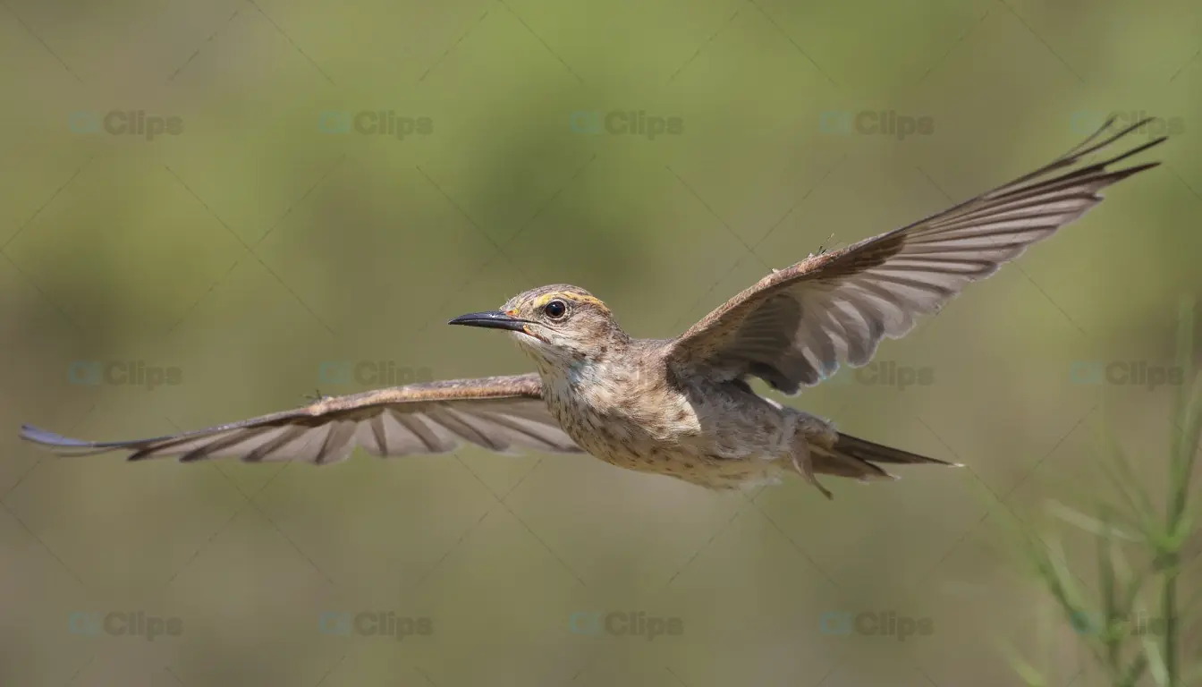 Bird in Flight Over Green Background