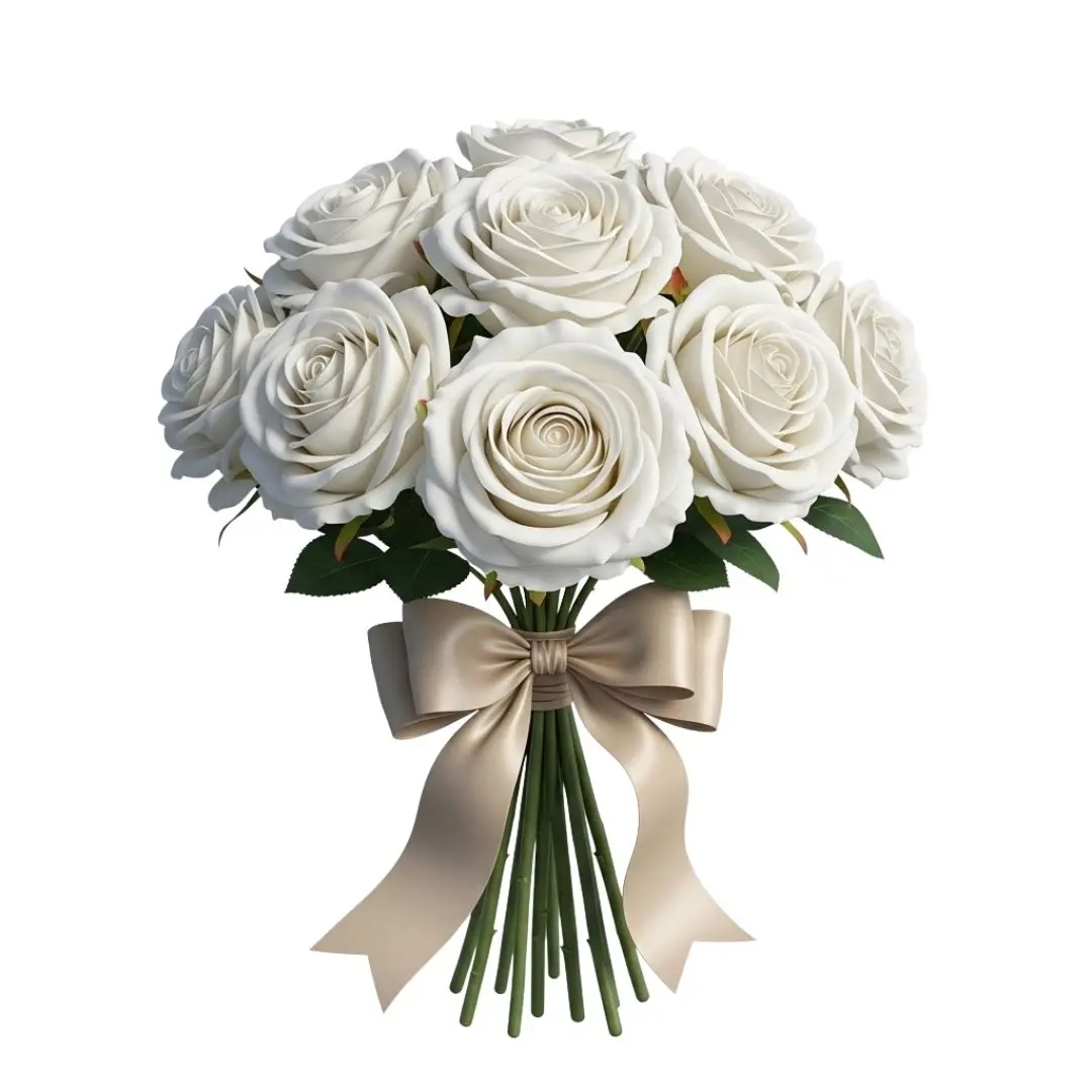 Elegant White Rose Bouquet with Champagne Ribbon Clipart PNG