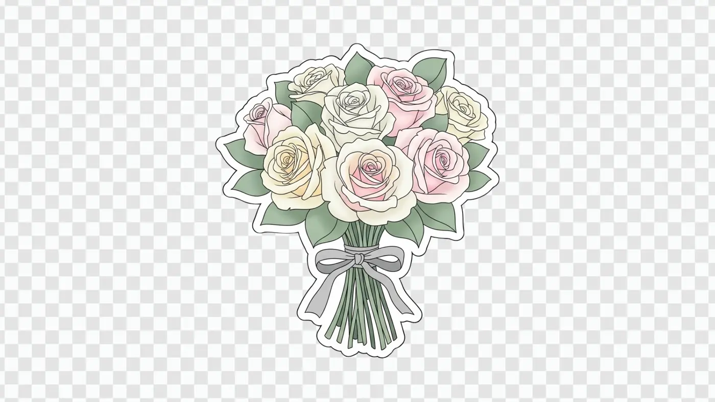 Elegant Pastel Rose Bouquet Illustration PNG