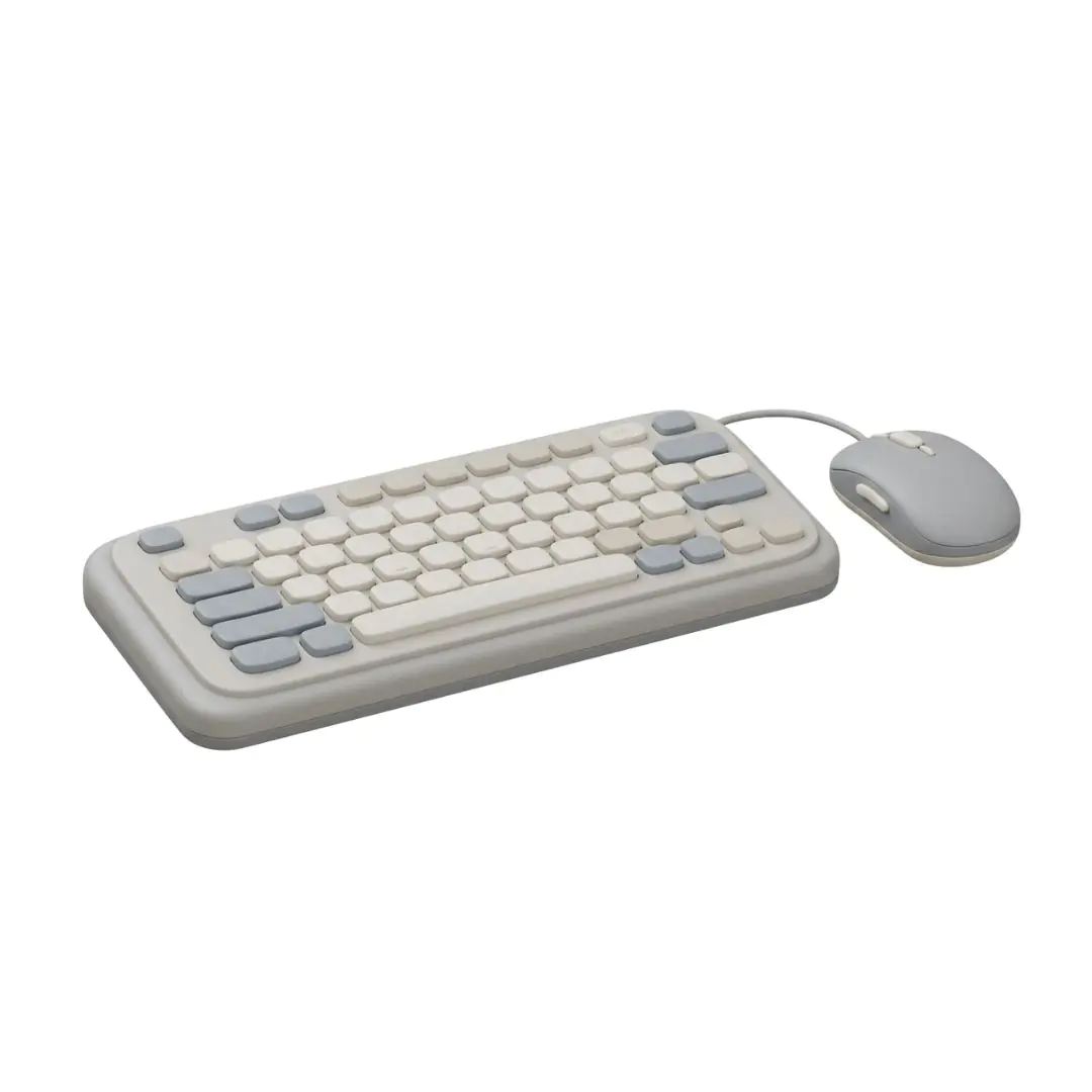 Compact keyboard and mouse set in muted tones