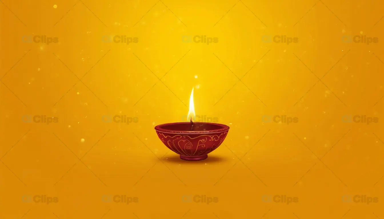 Diwali Oil Lamp on Yellow Background