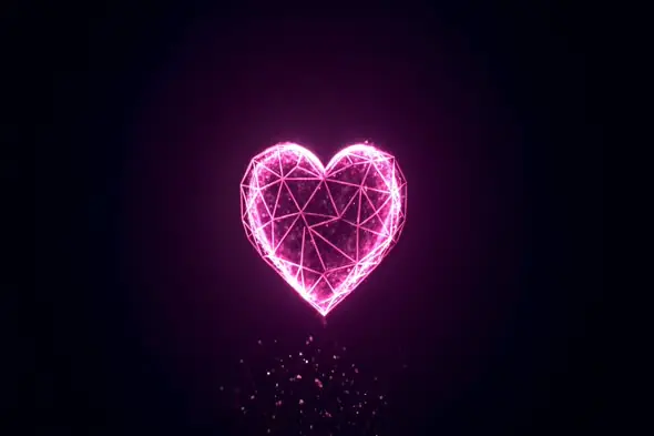 Glowing Pink Geometric Heart Animation on Dark Background