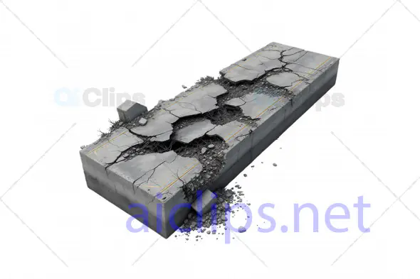3D Broken Concrete Road Segment with Cracks and Debris
