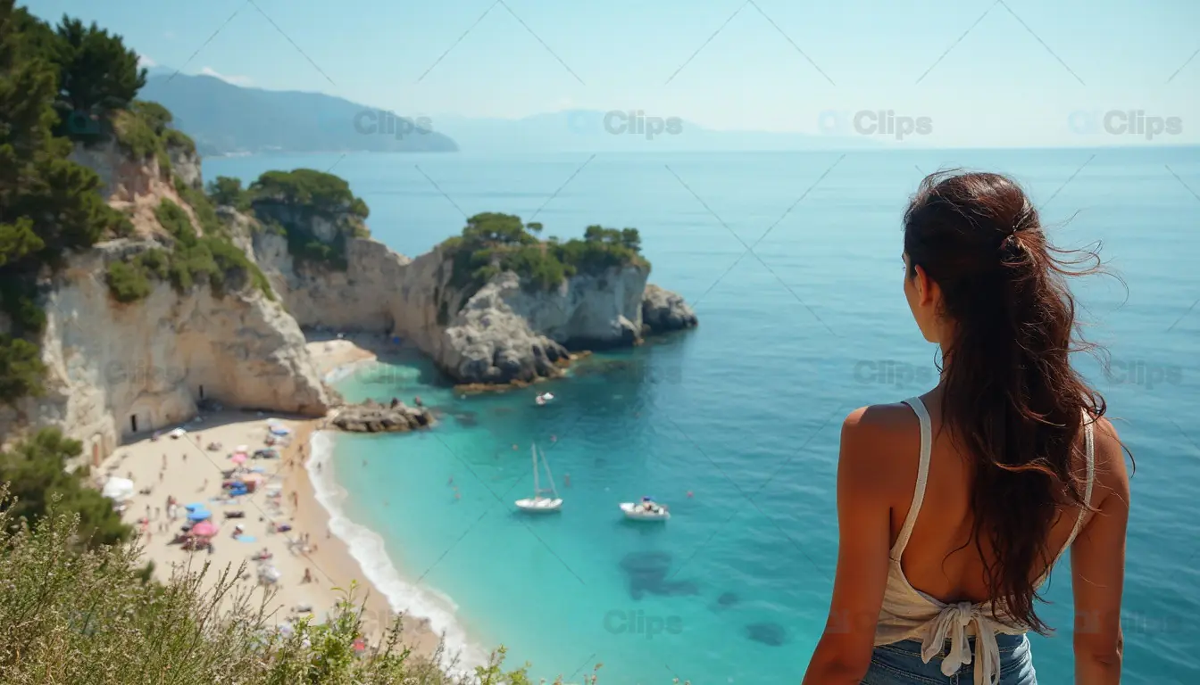 Woman Overlooking Secluded Coastal Beach