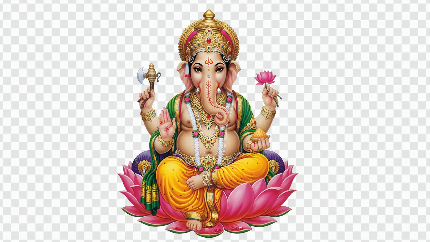 Majestic Lord Ganesha on Lotus Throne PNG