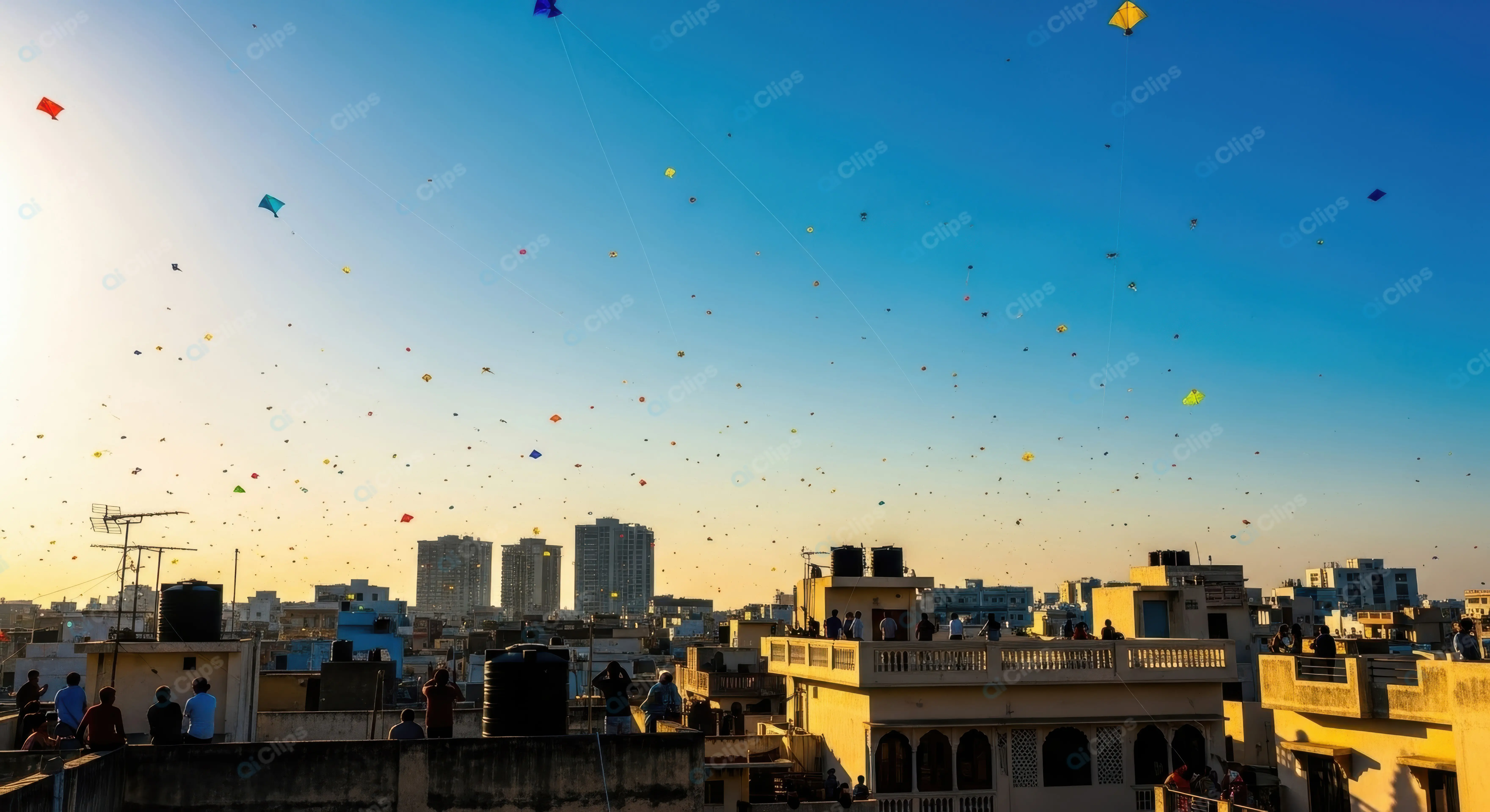 Vibrant City Kite Festival at Dusk