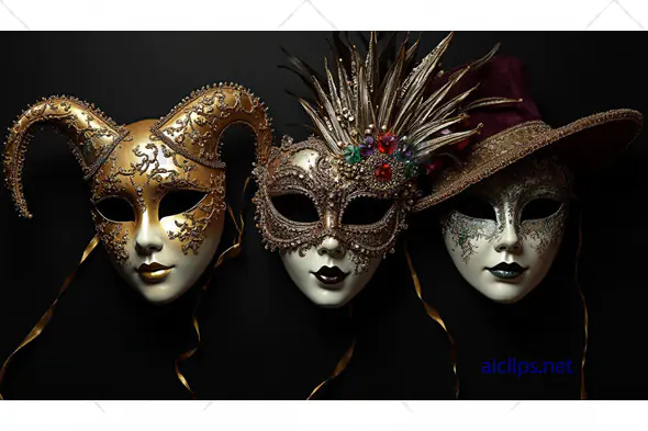 Elegant Venetian Masquerade Masks Trio