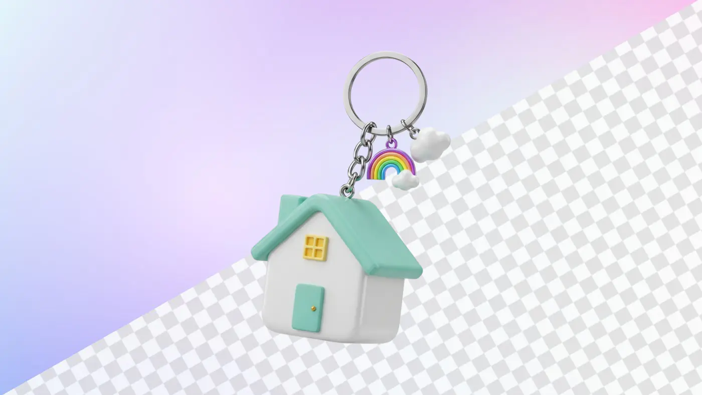 Cute house keychain with rainbow and cloud charms