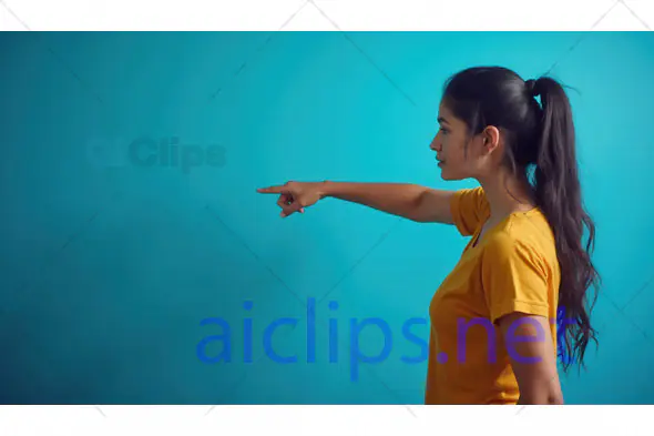 Woman Pointing Side Profile in Yellow Shirt