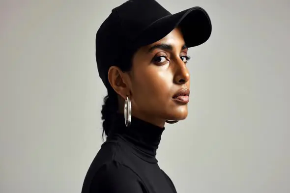 Modern Indian Woman in Black Cap