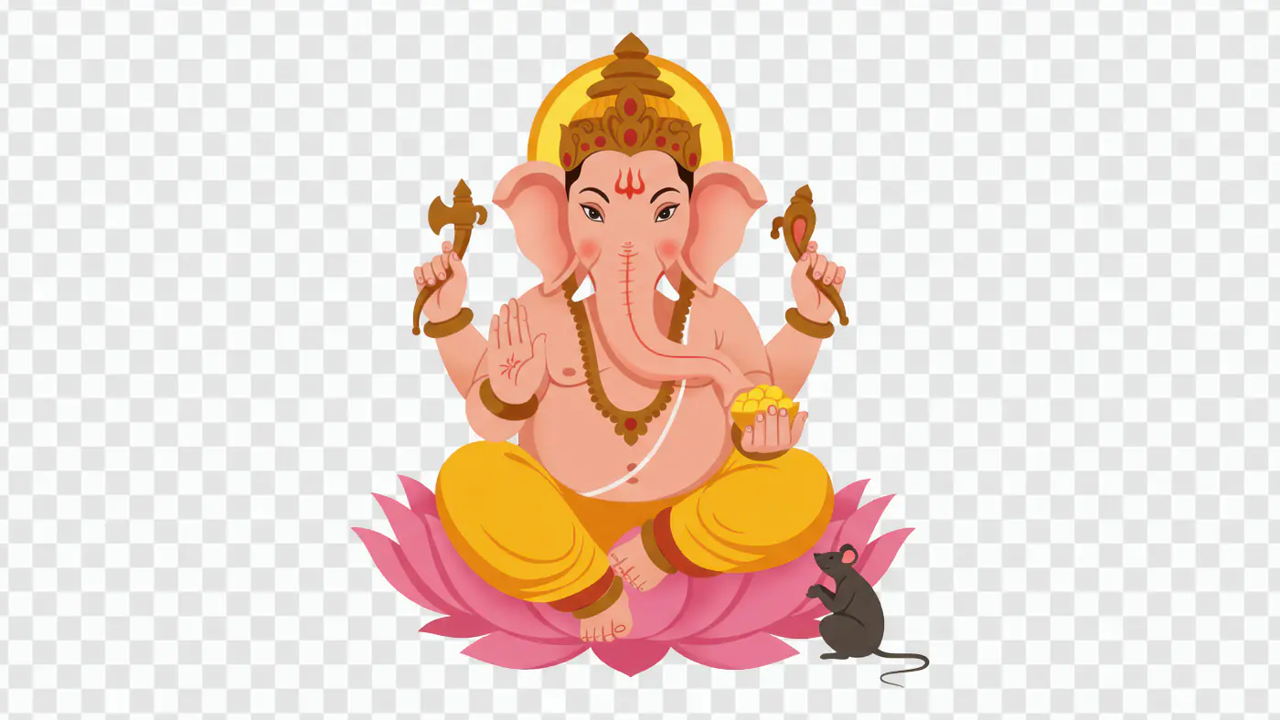 Ganesha Seated on Lotus with Offerings PNG