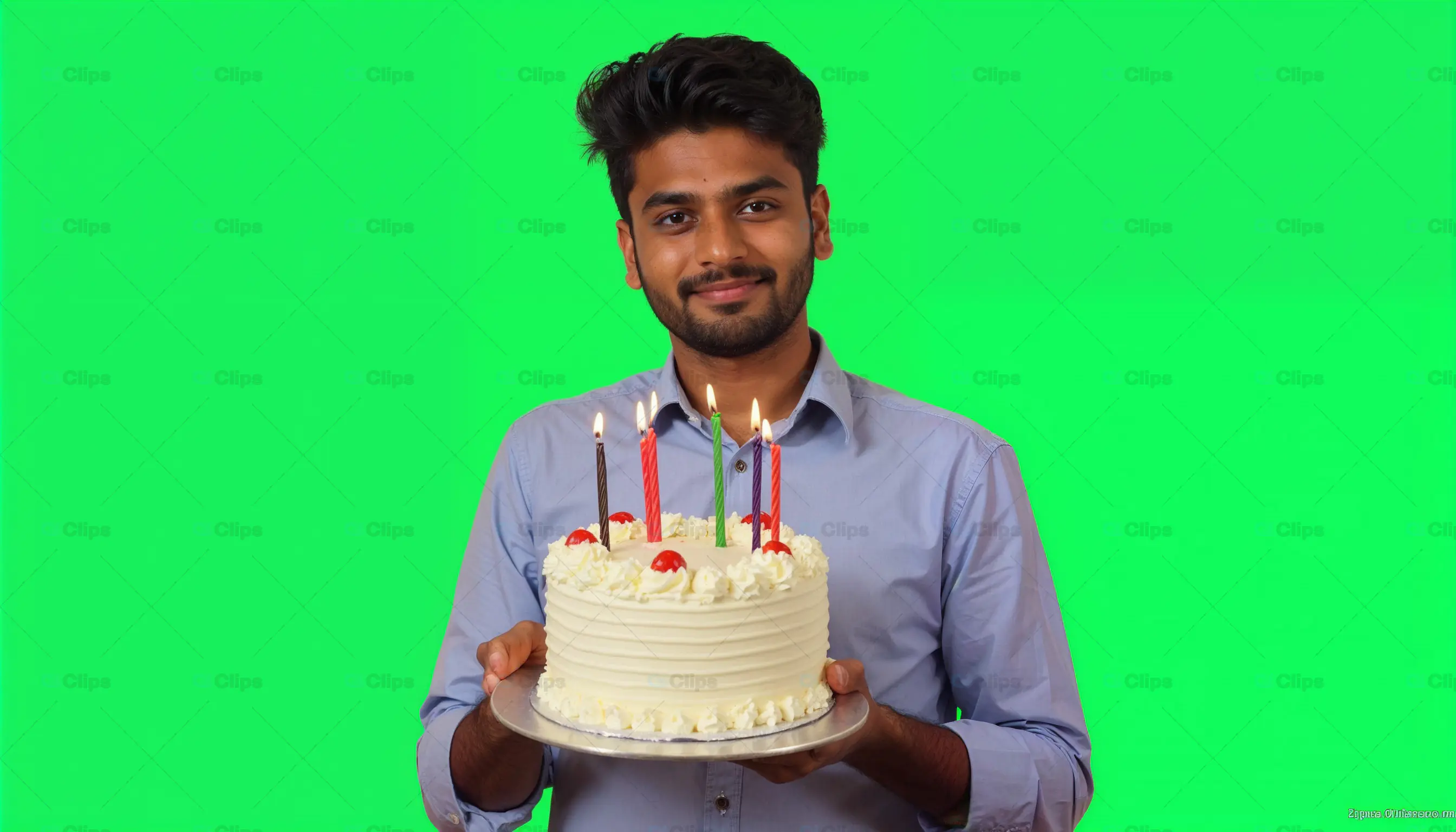 Man Holding Birthday Cake with Candles