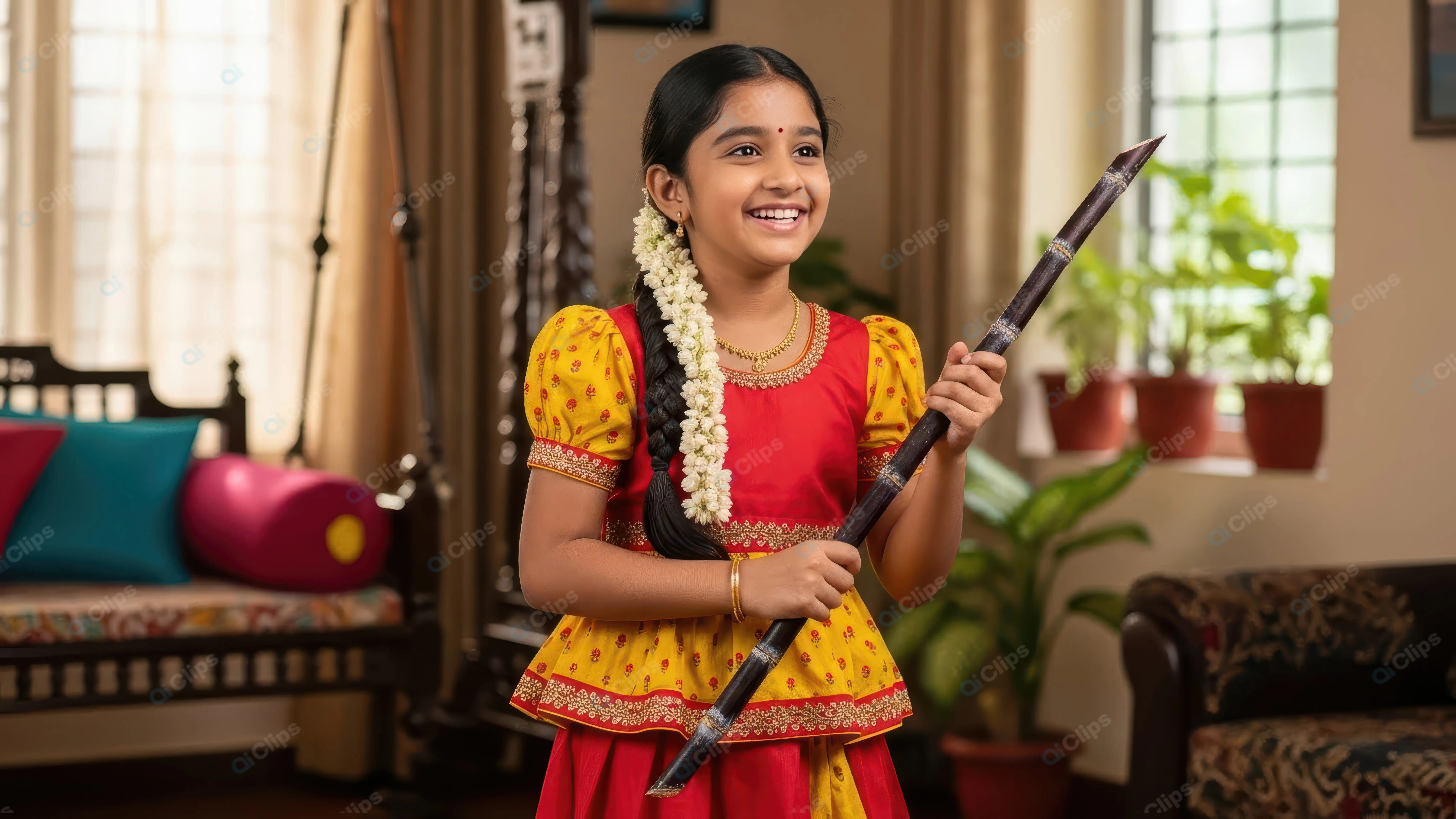 Young Girl Celebrating Indian Harvest Festival