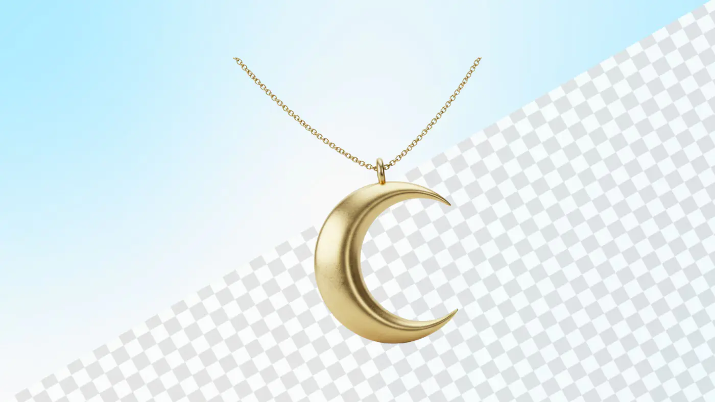 Golden crescent moon pendant necklace 3D model
