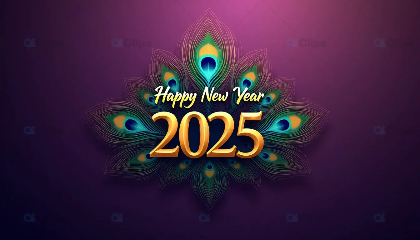 Happy New Year 2025 with Vibrant Peacock Feather Design