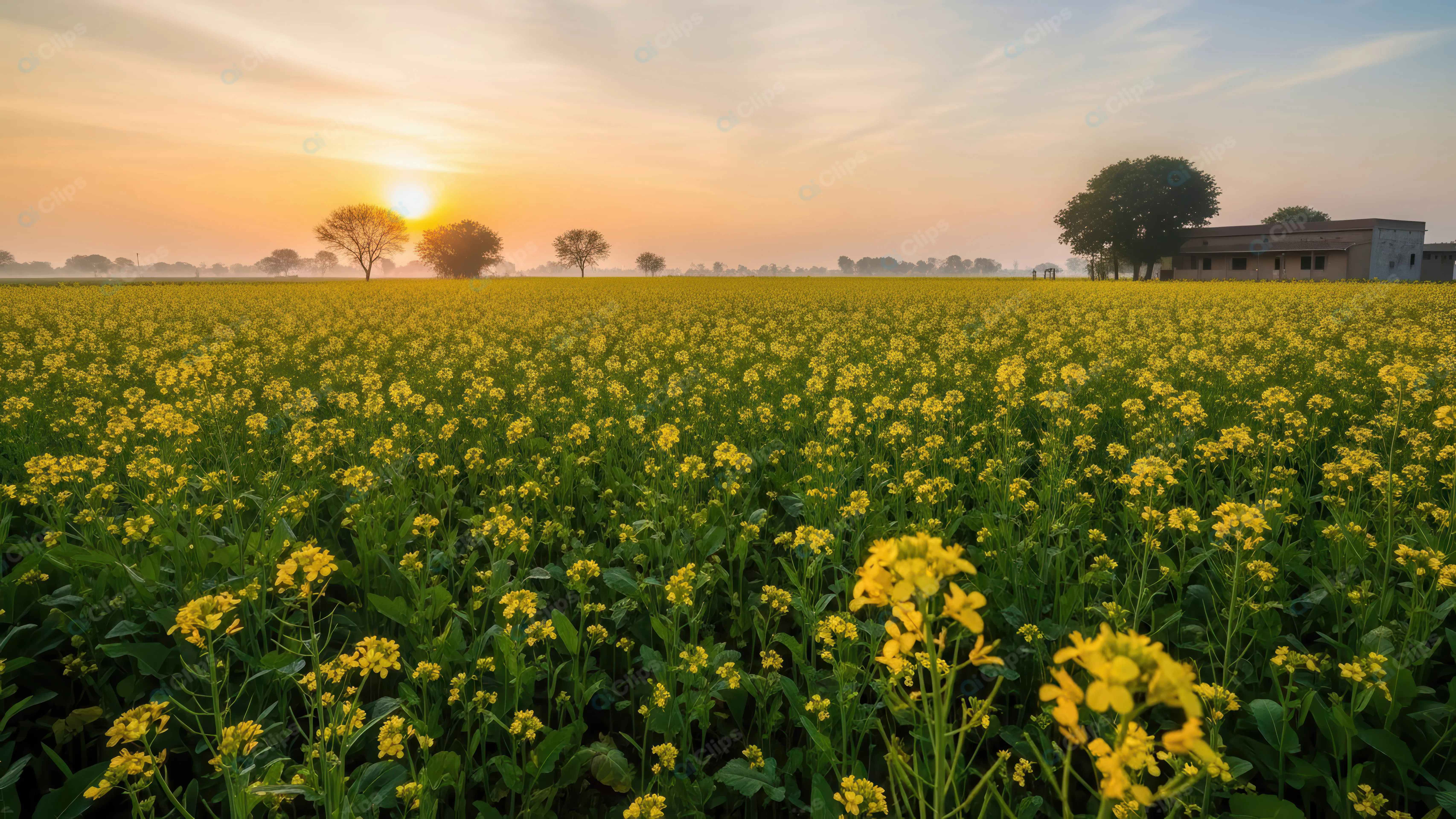 Vibrant Mustard Farm at Dawn