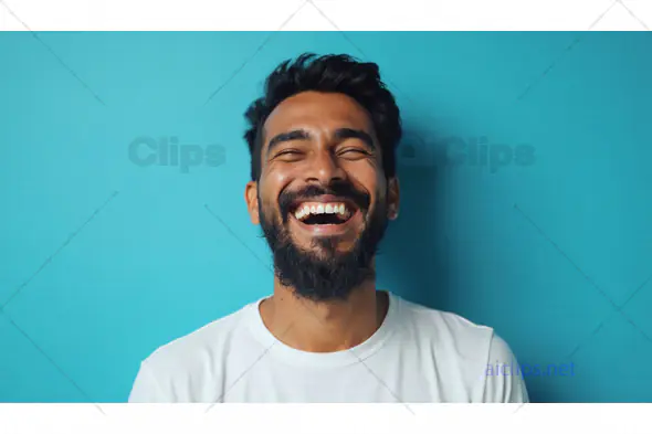Smiling Bearded Man with Turquoise Background