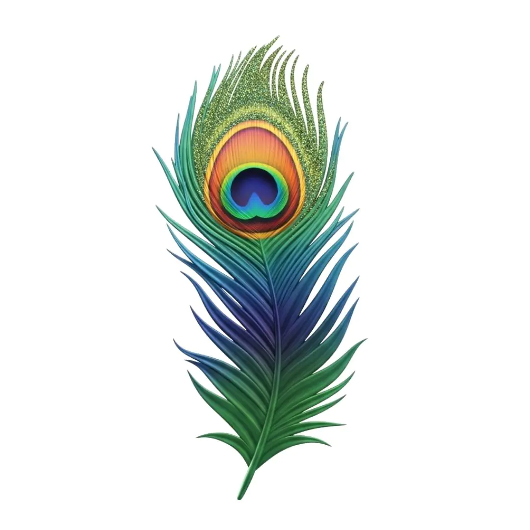 Vibrant peacock feather with iridescent eye design