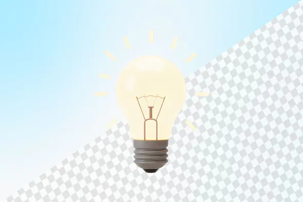 Glowing lightbulb on blue sky checkered background
