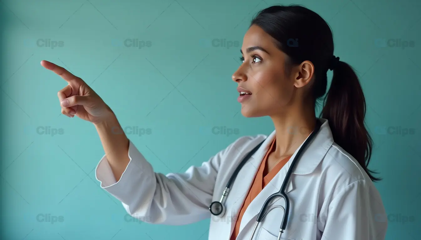 Female Doctor Pointing with Focus