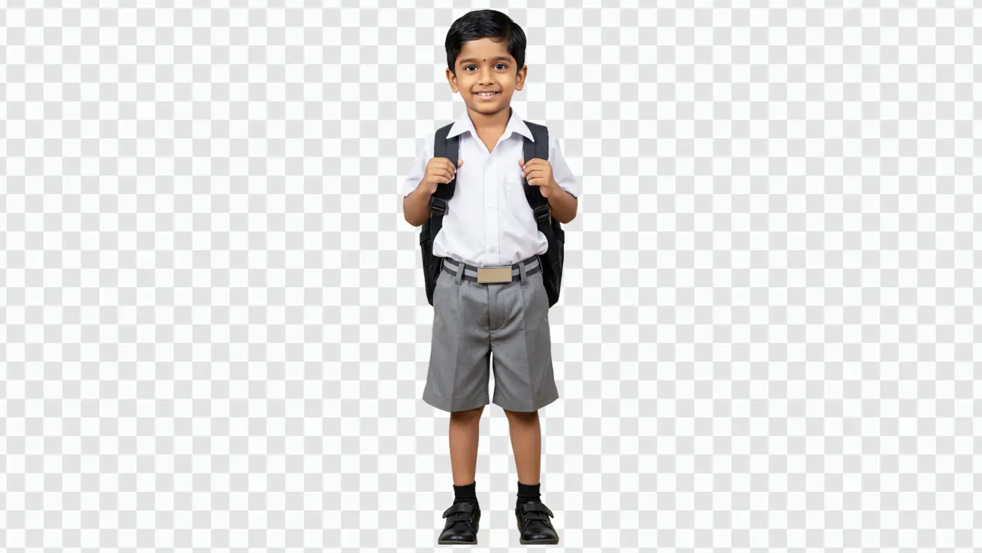 Smiling Indian Schoolboy with Backpack PNG Clipart
