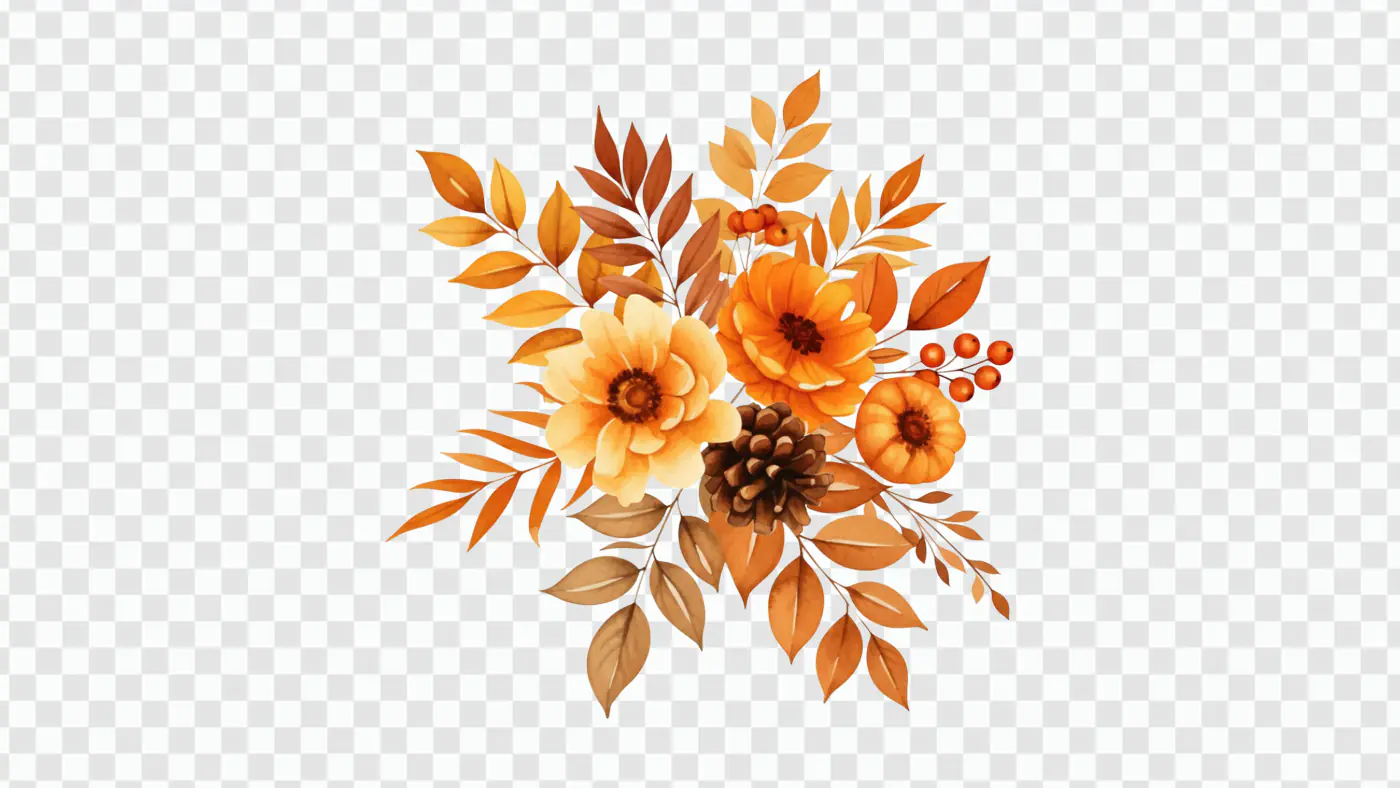 Golden Autumn Floral Arrangement with Pinecone PNG