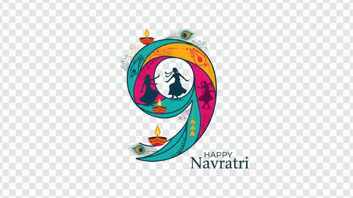 Vibrant Navratri Numeral Graphic Festive Dancers Celebration