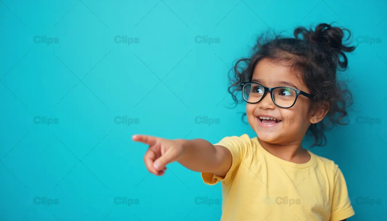 Happy Little Girl Pointing and Smiling