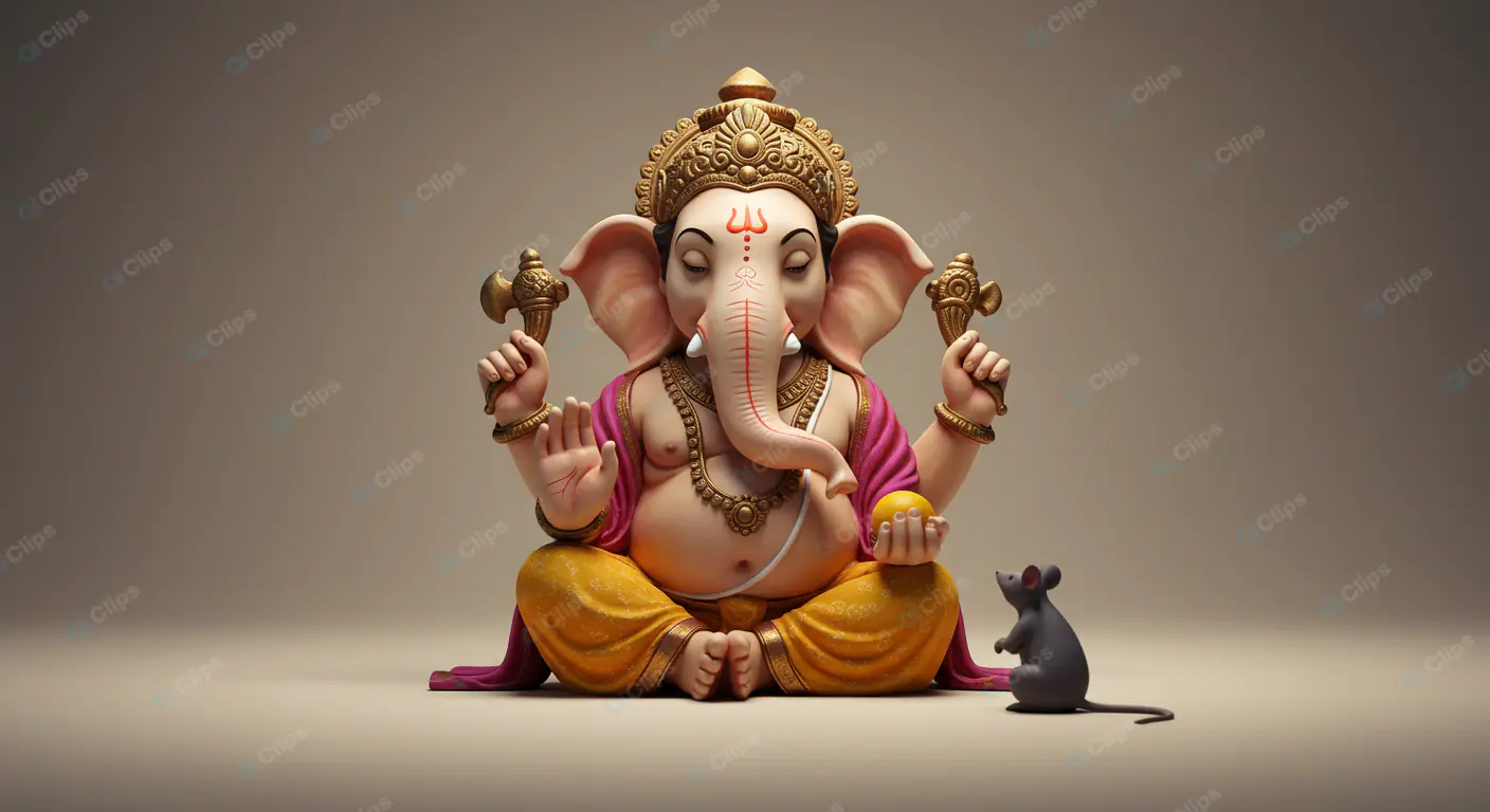 Resplendent Ganesha Idol with Mouse Companion
